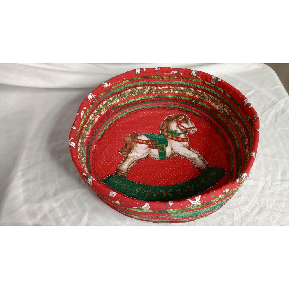 Vintage Christmas Rocking Horse Rope Bowl Basket